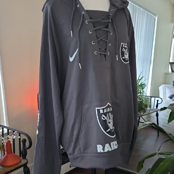 "Nike" Gray Raiders Lace-Up Hoodie - Picture 1 of 4